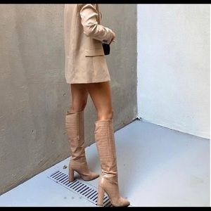 BILLINI MILLA NUDE FAUX CROC BLOCK HEEL TALL FALL WINTER FASHION BOOTS SIZE 8